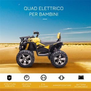 QUAD PER BAMBINI ELETTRICO 12V CON FARI E BATTERIA RICARICABILE, ETÀ 3-5 ANNI, 100X65X73CM, GIALLO