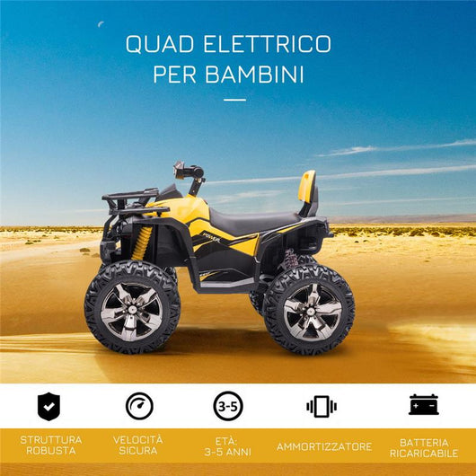 QUAD PER BAMBINI ELETTRICO 12V CON FARI E BATTERIA RICARICABILE, ETÀ 3-5 ANNI, 100X65X73CM, GIALLO