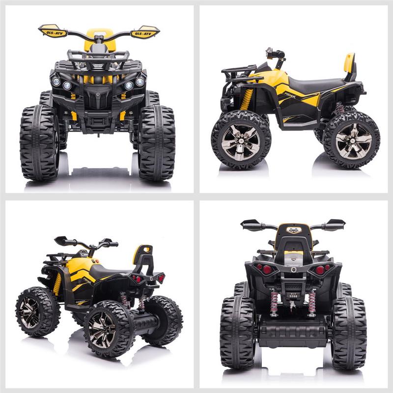 QUAD PER BAMBINI ELETTRICO 12V CON FARI E BATTERIA RICARICABILE, ETÀ 3-5 ANNI, 100X65X73CM, GIALLO