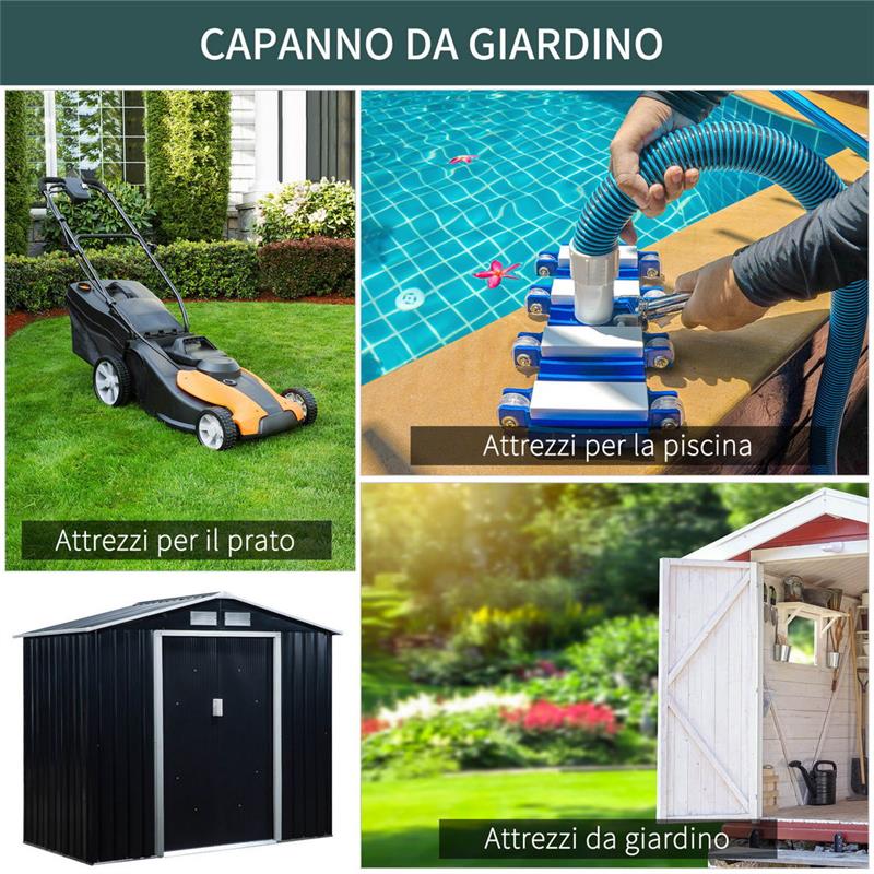 CASETTA DA GIARDINO CON PORTE SCORREVOLI 213X130X185CM GRIGIO SCURO