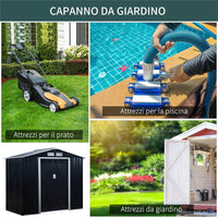 CASETTA DA GIARDINO CON PORTE SCORREVOLI 213X130X185CM GRIGIO SCURO