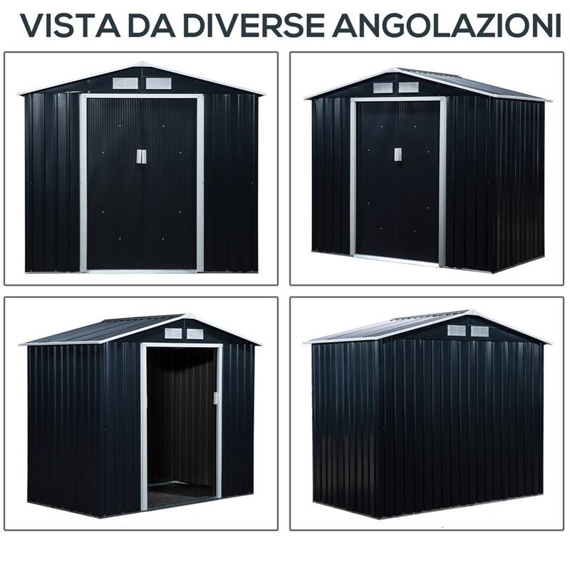 CASETTA DA GIARDINO CON PORTE SCORREVOLI 213X130X185CM GRIGIO SCURO