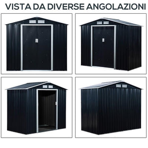 CASETTA DA GIARDINO CON PORTE SCORREVOLI 213X130X185CM GRIGIO SCURO