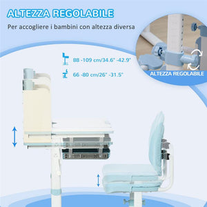 BANCO SCUOLA SEDIA PER BAMBINI 3-12 ANNI ALTEZZA REGOLABILE E PIANO INCLINABILE