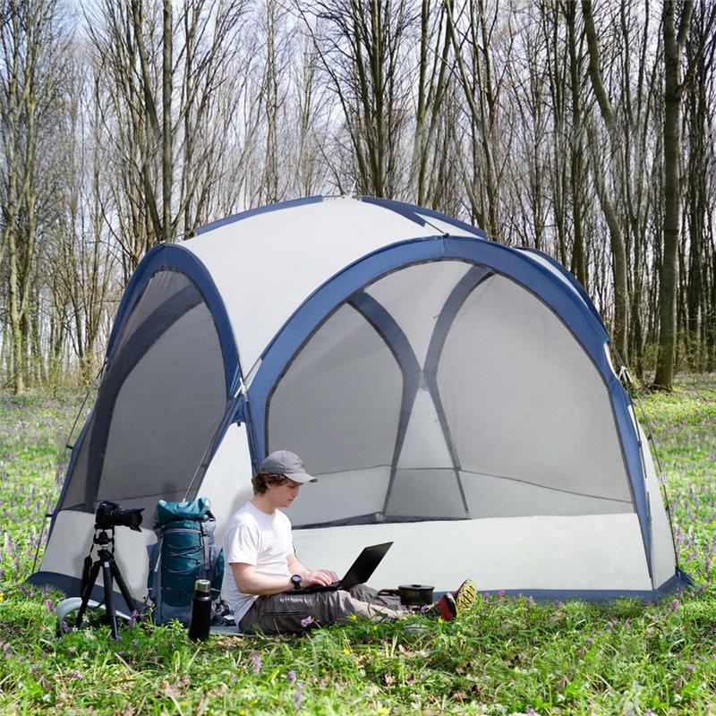 TENDA DA CAMPEGGIO PER 6-8 PERSONE 350 X 350 X 230 CM BIANCA E BLU