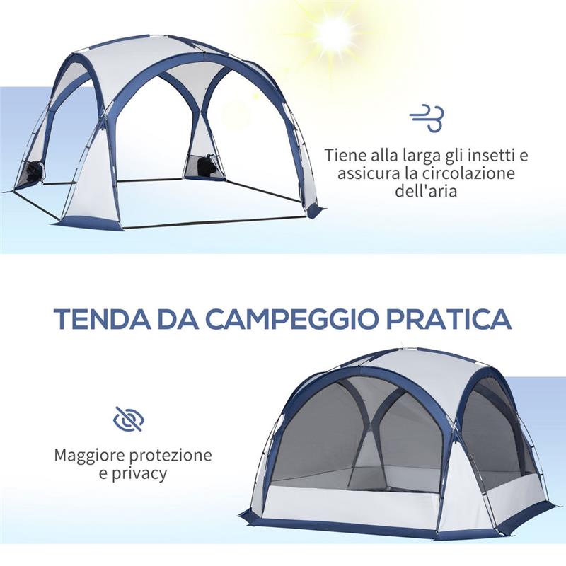TENDA DA CAMPEGGIO PER 6-8 PERSONE 350 X 350 X 230 CM BIANCA E BLU