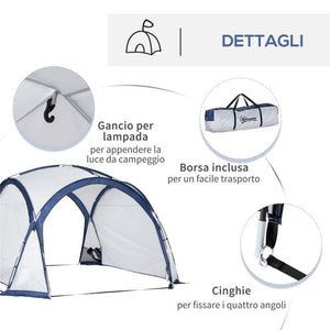 TENDA DA CAMPEGGIO PER 6-8 PERSONE 350 X 350 X 230 CM BIANCA E BLU