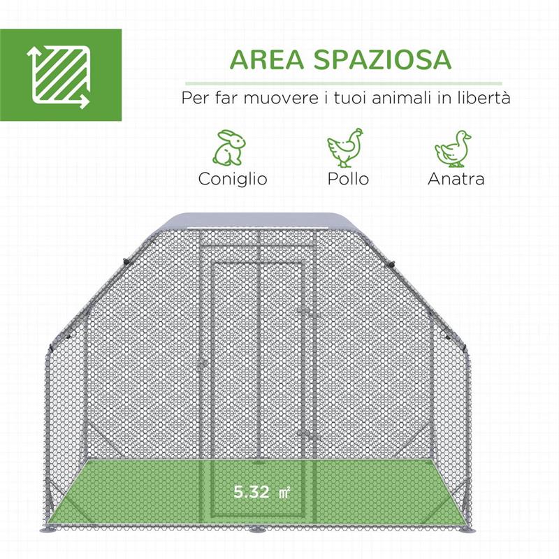 RECINTO PER GALLINE E TELO DI COPERTURA PER 4-6 POLLI IN ACCIAIO 280X190X195CM