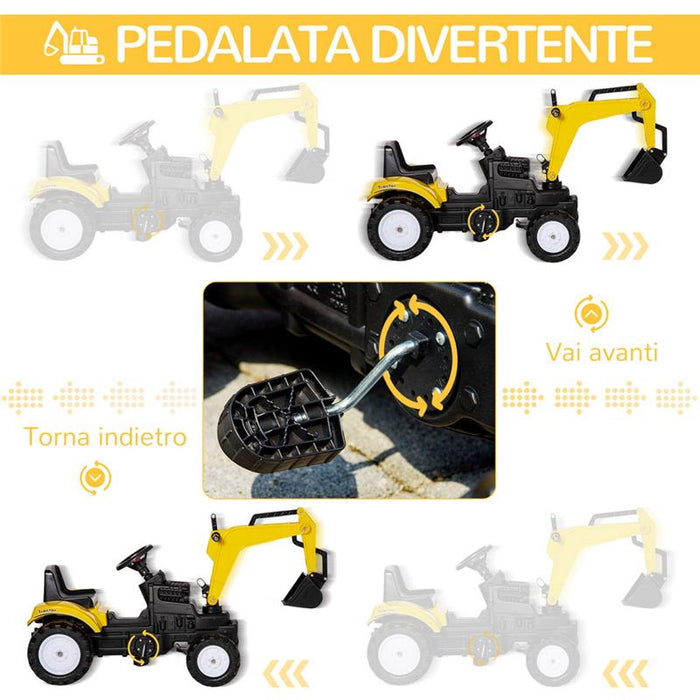 RUSPA GIOCATTOLO A PEDALI PER BAMBINI 3-6 ANNI CON 6 RUOTE 107X42X71 CM GIALLO