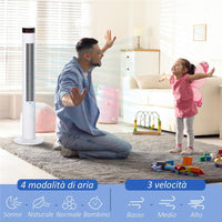 VENTILATORE A COLONNA CON 3 VELOCITÀ E 4 MODALITÀ, TIMER DI 12 H, PANNELLO LED E TELECOMANDO, BIANCO