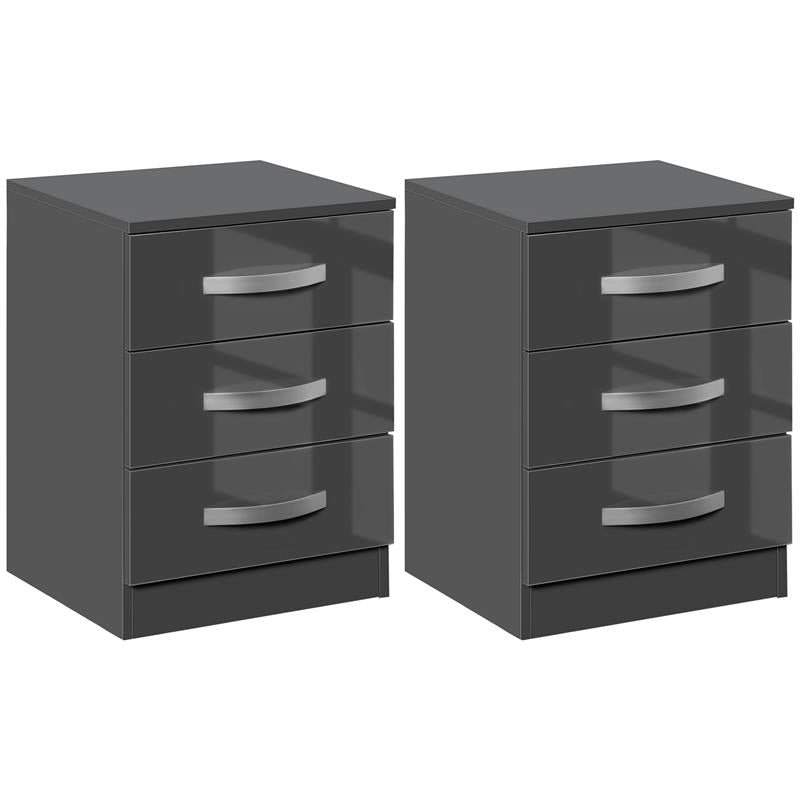 SET 2 COMODINI MODERNI CON 3 CASSETTI IN TRUCIOLATO 40X36X56 CM GRIGIO