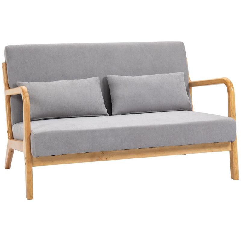 DIVANO 2 POSTI MODERNO IN LEGNO E SEDUTA EFFETTO VELLUTO 122 X 71 X 76 CM GRIGIO