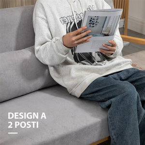 DIVANO 2 POSTI MODERNO IN LEGNO E SEDUTA EFFETTO VELLUTO 122 X 71 X 76 CM GRIGIO