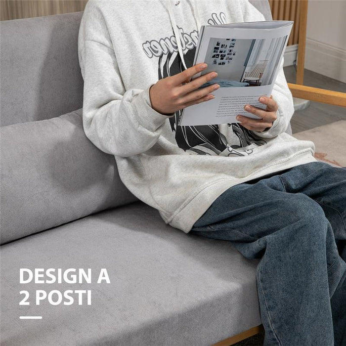 DIVANO 2 POSTI MODERNO IN LEGNO E SEDUTA EFFETTO VELLUTO 122 X 71 X 76 CM GRIGIO