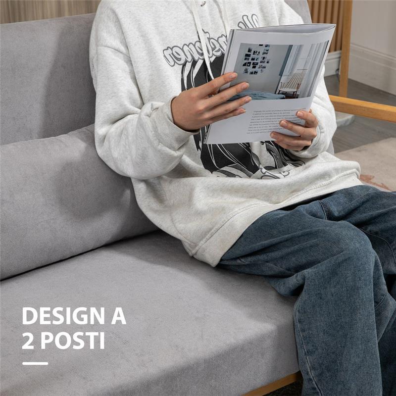 DIVANO 2 POSTI MODERNO IN LEGNO E SEDUTA EFFETTO VELLUTO 122 X 71 X 76 CM GRIGIO