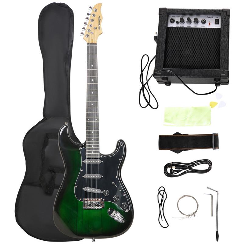 CHITARRA ELETTRICA CON AMPLIFICATORE 15W, BORSA, TRACOLLA E ACCORDATORE DIGITALE, NERO