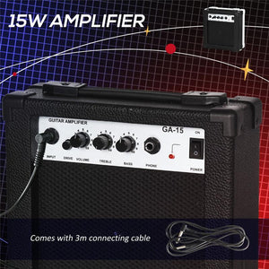 CHITARRA ELETTRICA CON AMPLIFICATORE 15W, BORSA, TRACOLLA E ACCORDATORE DIGITALE, NERO