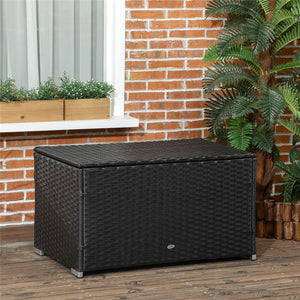 BAULE DA GIARDINO IN RATTAN E ACCIAIO CON COPERCHIO 95 X 60 X 58 CM NERO