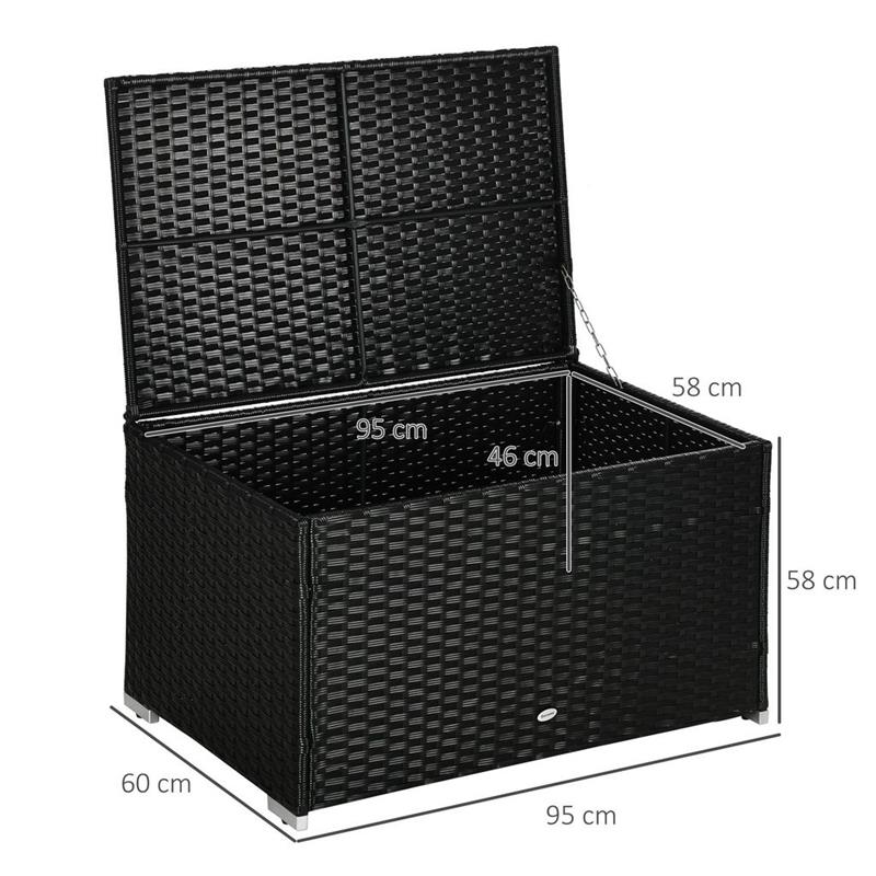 BAULE DA GIARDINO IN RATTAN E ACCIAIO CON COPERCHIO 95 X 60 X 58 CM NERO