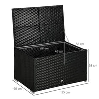 BAULE DA GIARDINO IN RATTAN E ACCIAIO CON COPERCHIO 95 X 60 X 58 CM NERO