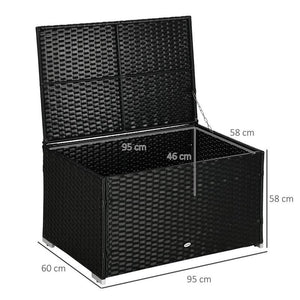 BAULE DA GIARDINO IN RATTAN E ACCIAIO CON COPERCHIO 95 X 60 X 58 CM NERO