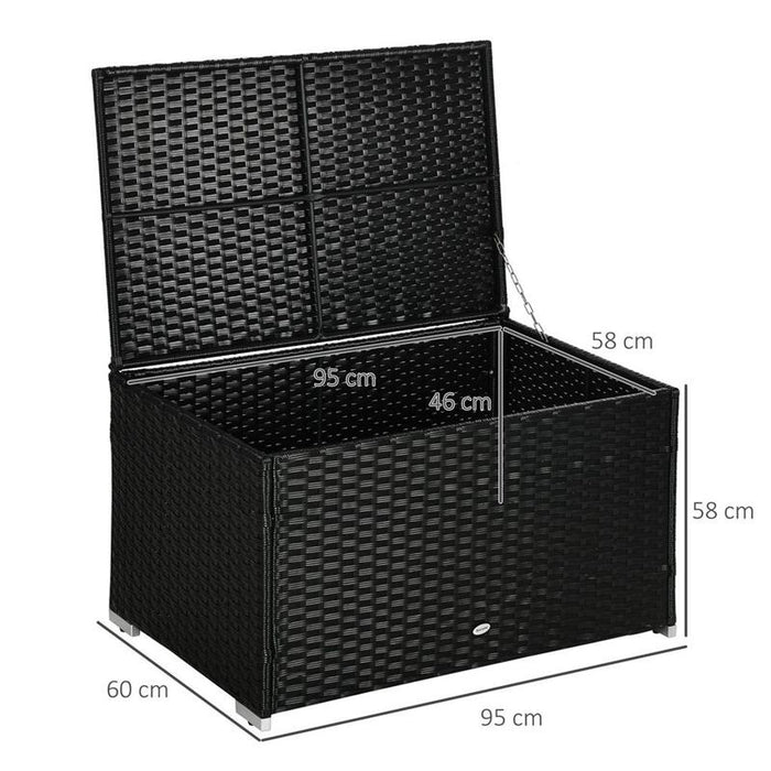 BAULE DA GIARDINO IN RATTAN E ACCIAIO CON COPERCHIO 95 X 60 X 58 CM NERO