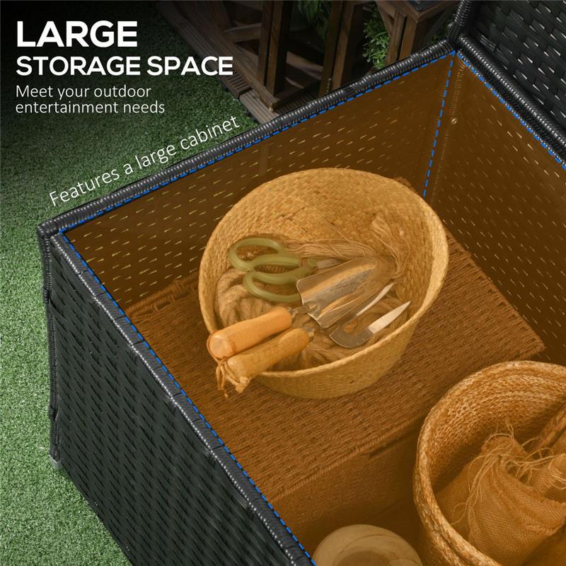 BAULE DA GIARDINO IN RATTAN E ACCIAIO CON COPERCHIO 95 X 60 X 58 CM NERO