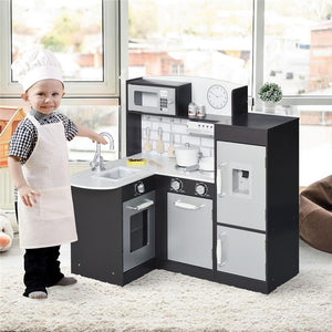 CUCINA GIOCATTOLO PER BAMBINI IN LEGNO CON 14 ACCESSORI ETÀ 3+ ANNI