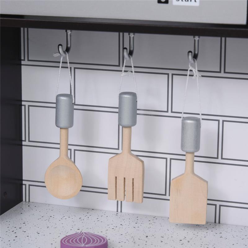 CUCINA GIOCATTOLO PER BAMBINI IN LEGNO CON 14 ACCESSORI ETÀ 3+ ANNI