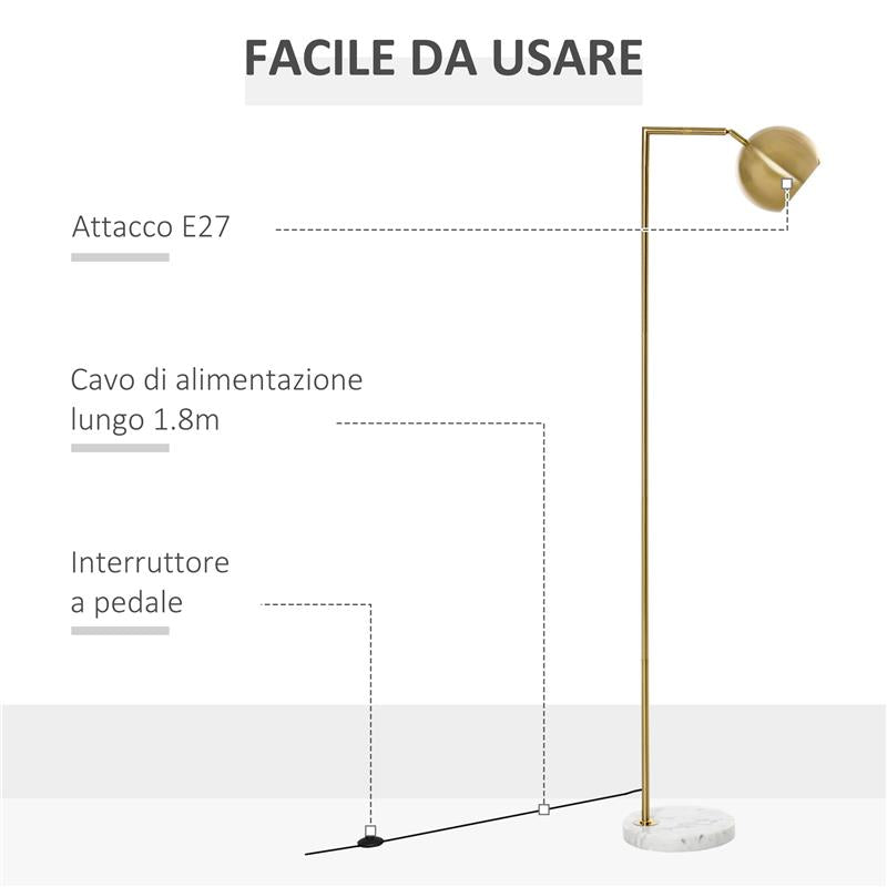 LAMPADA DA TERRA MODERNA A PIANTANA E PARALUME REGOLABILE VINTAGE ORO