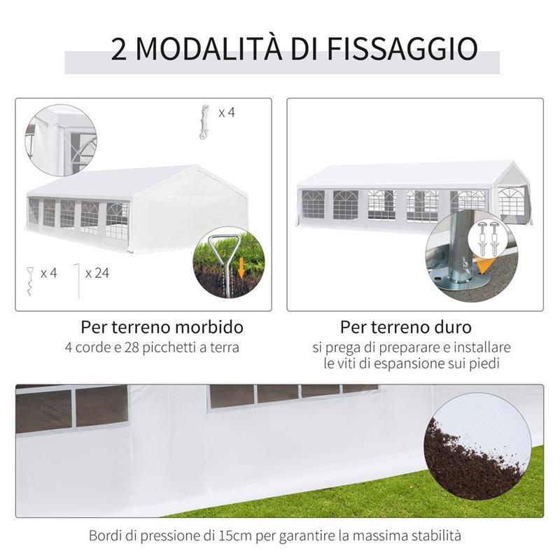 GAZEBO DA GIARDINO CON PARETI RIMOVIBILI E FINESTRE 10 X 6 M
