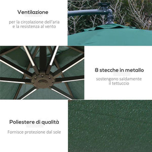 OMBRELLONE A BRACCIO CON MANOVELLA E 8 STRISCE LED A ENERGIA SOLARE