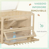 CASETTA PER CRICETI IN LEGNO A 3 LIVELLI, CASA PER CRICETI E PICCOLI RODITORI CON TETTO APRIBILE E PARETE TRASPARENTE, 115X60X55CM