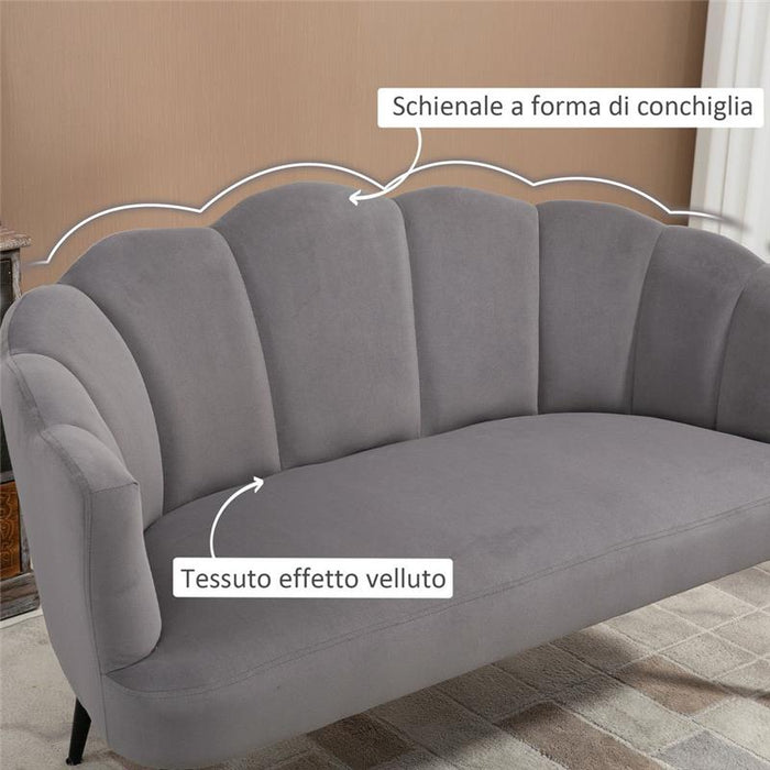 DIVANO 2 POSTI A CONCHIGLIA IN VELLUTO 132 X 66 X 80 CM GRIGIO