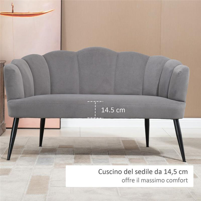 DIVANO 2 POSTI A CONCHIGLIA IN VELLUTO 132 X 66 X 80 CM GRIGIO