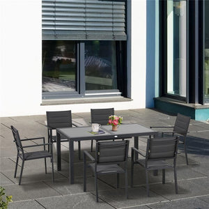SET DA GIARDINO CON TAVOLO ALLUNGABILE  E 6 SEDIE IN COLORE GRIGIO SCURO