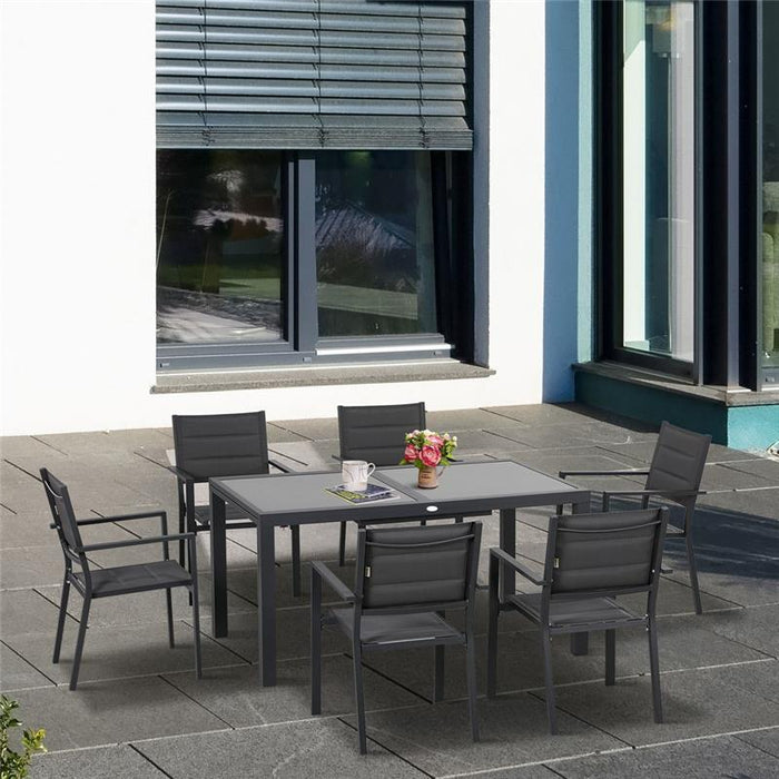 SET DA GIARDINO CON TAVOLO ALLUNGABILE  E 6 SEDIE IN COLORE GRIGIO SCURO
