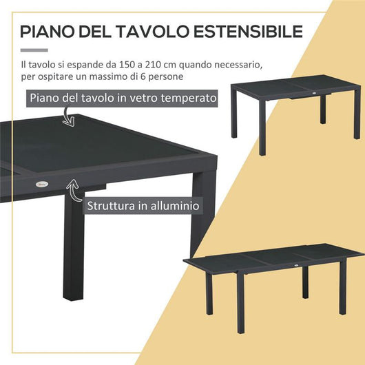 SET DA GIARDINO CON TAVOLO ALLUNGABILE  E 6 SEDIE IN COLORE GRIGIO SCURO