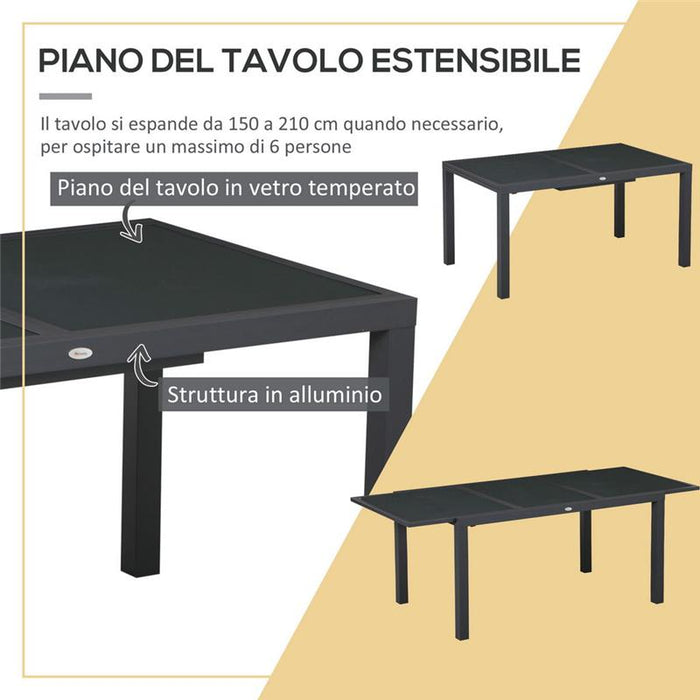 SET DA GIARDINO CON TAVOLO ALLUNGABILE  E 6 SEDIE IN COLORE GRIGIO SCURO