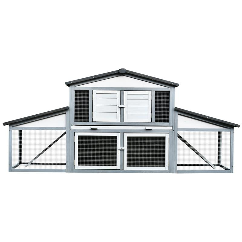CONIGLIERA DA ESTERNO IN LEGNO E METALLO, GABBIA PER 2-3 CONIGLI O RODITORI, GRIGIA E BIANCA 225X70X100CM