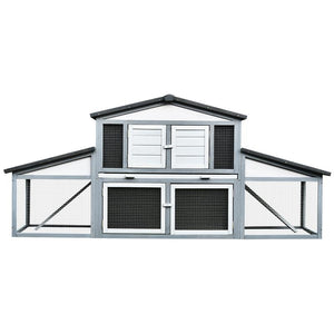 CONIGLIERA DA ESTERNO IN LEGNO E METALLO, GABBIA PER 2-3 CONIGLI O RODITORI, GRIGIA E BIANCA 225X70X100CM