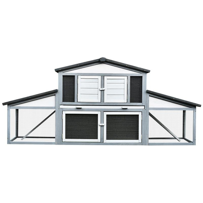 CONIGLIERA DA ESTERNO IN LEGNO E METALLO, GABBIA PER 2-3 CONIGLI O RODITORI, GRIGIA E BIANCA 225X70X100CM
