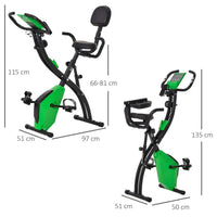 CYCLETTE PIEGHEVOLE 2 IN 1, RESISTENZA MAGNETICA REGOLABILE 8 LIVELLI, BICI DA FITNESS CON SENSORE DI FREQUENZA CARDIACA, ELASTICI PER BRACCIA, SCHERMO LCD, VOLANO 2.5KG, VERDE