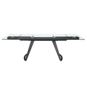 Tavolo da pranzo rettangolare allungabile in vetro temperato e acciaio nero