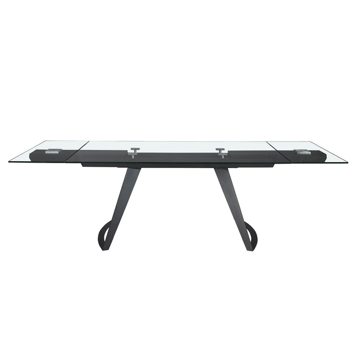 Tavolo da pranzo rettangolare allungabile in vetro temperato e acciaio nero