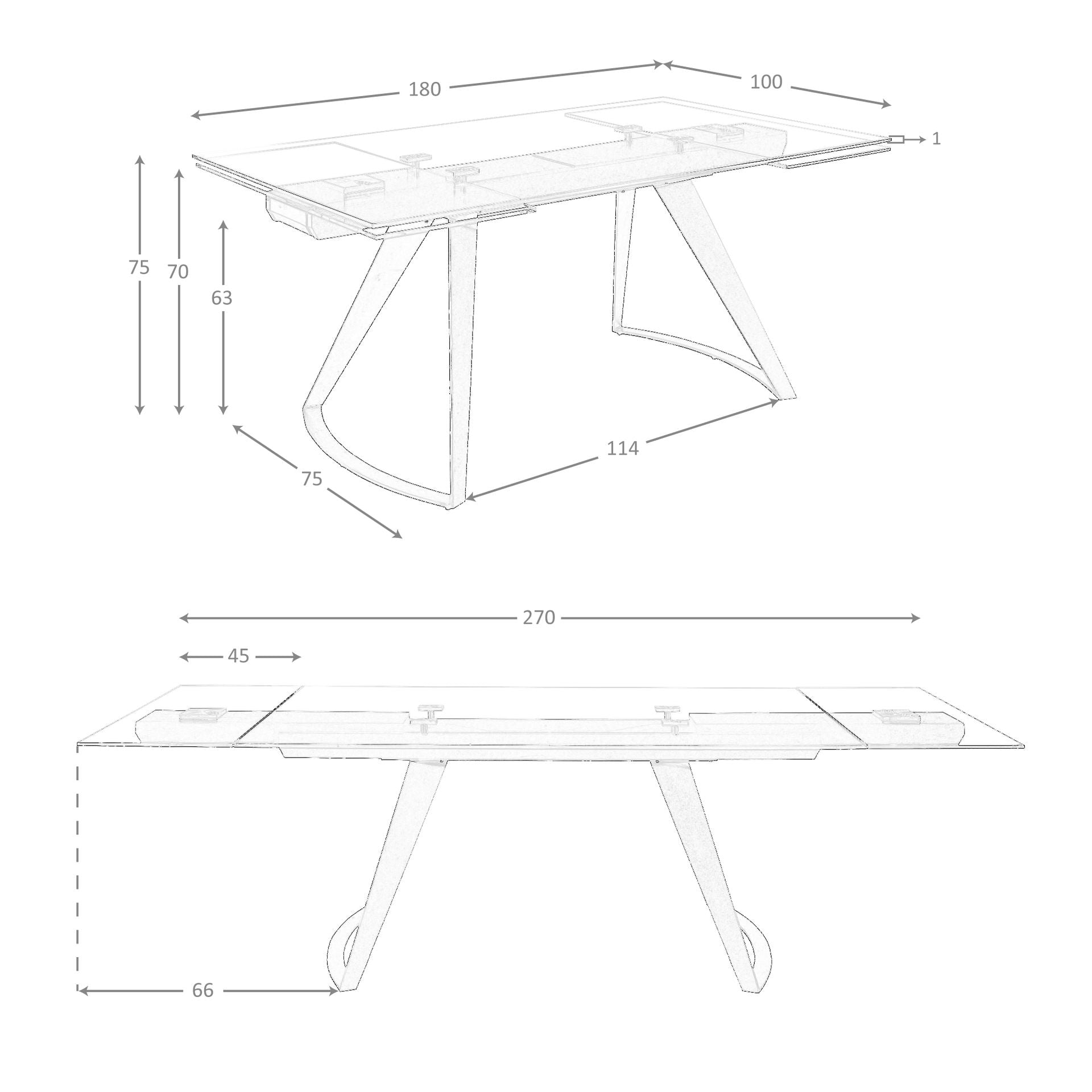 Tavolo da pranzo rettangolare allungabile in vetro temperato e acciaio nero