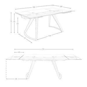 Tavolo da pranzo rettangolare allungabile in vetro temperato e acciaio nero