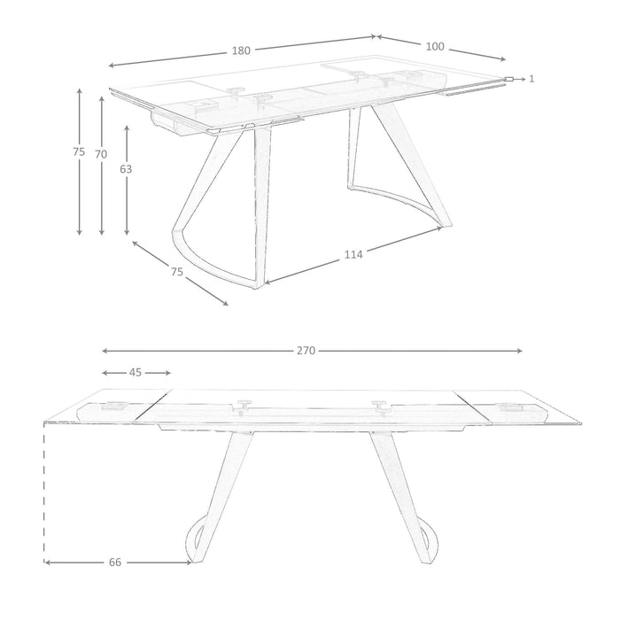Tavolo da pranzo rettangolare allungabile in vetro temperato e acciaio nero