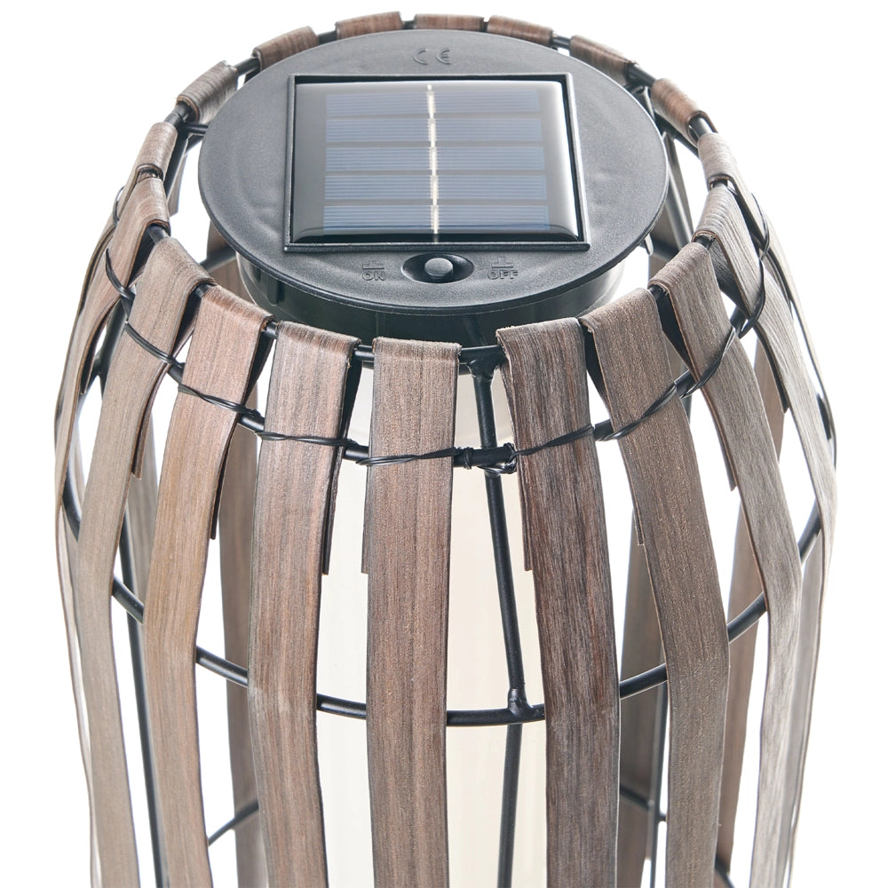Lanterna solare da giardino Marrone scuro Materiale sintetico Paralume intrecciato Base in ferro LED Decorazione da giardino