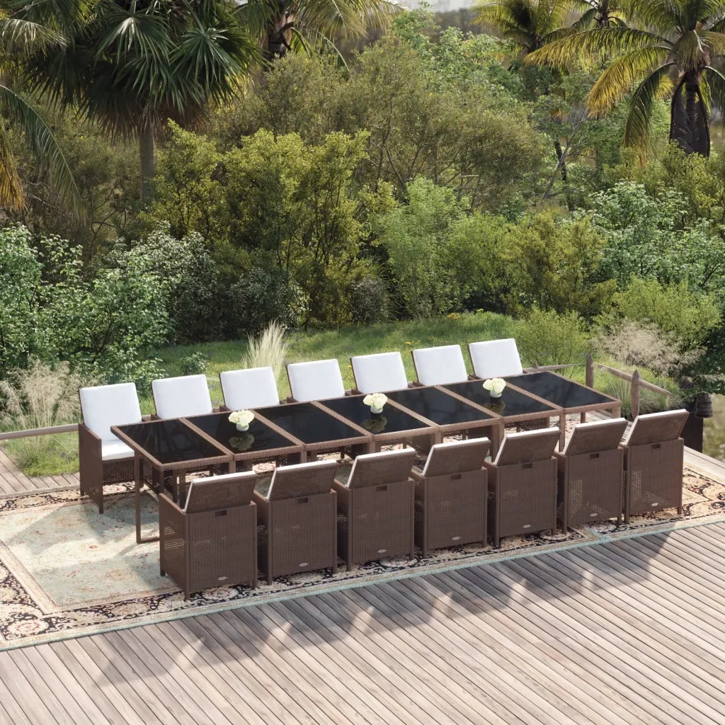Set da Pranzo per Giardino 15 pz con Cuscini Polyrattan Marrone cod mxl 36009
